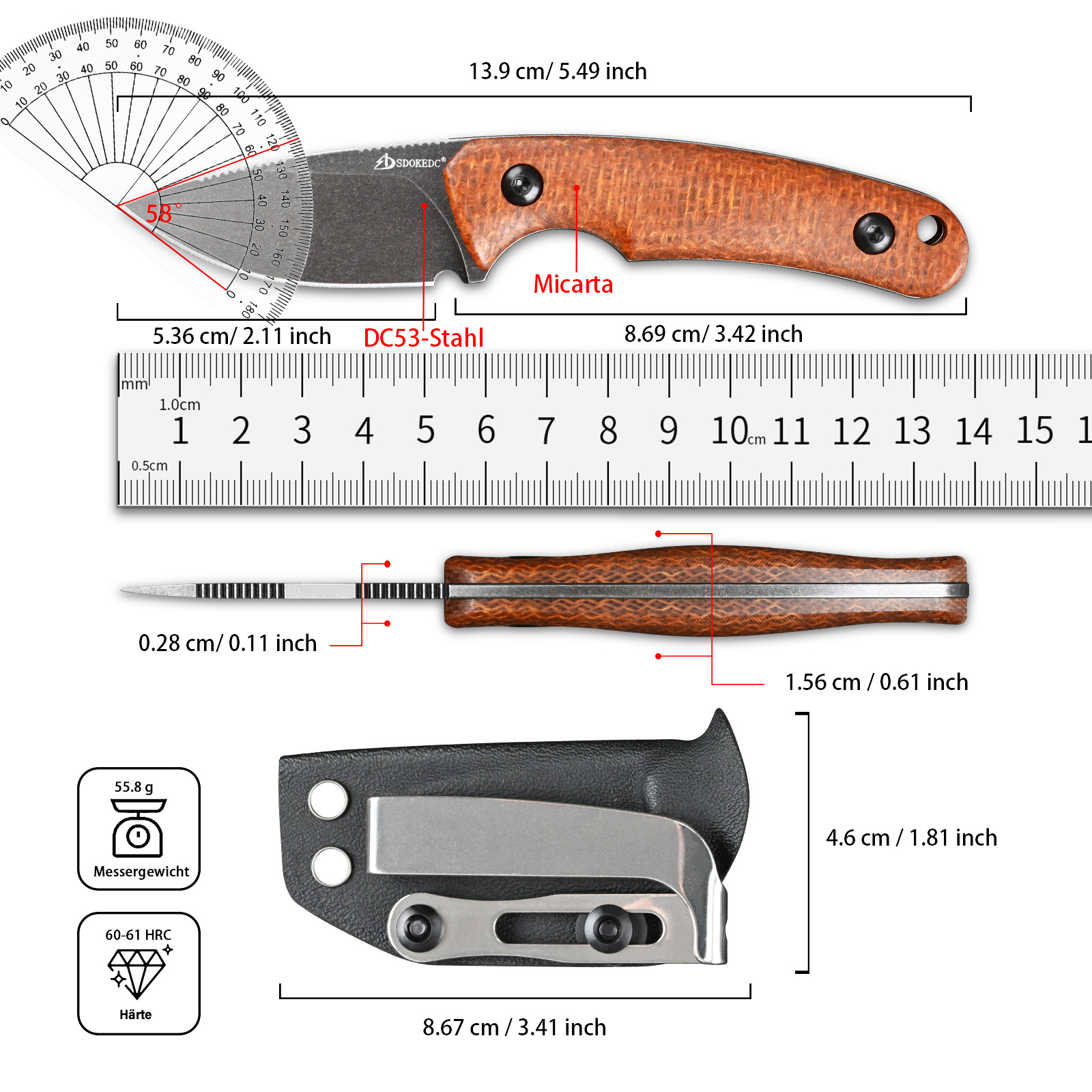 Premium SDOKEDC DC53 Steel EDC - огляд і ціна Bushcraft Knife Fixed