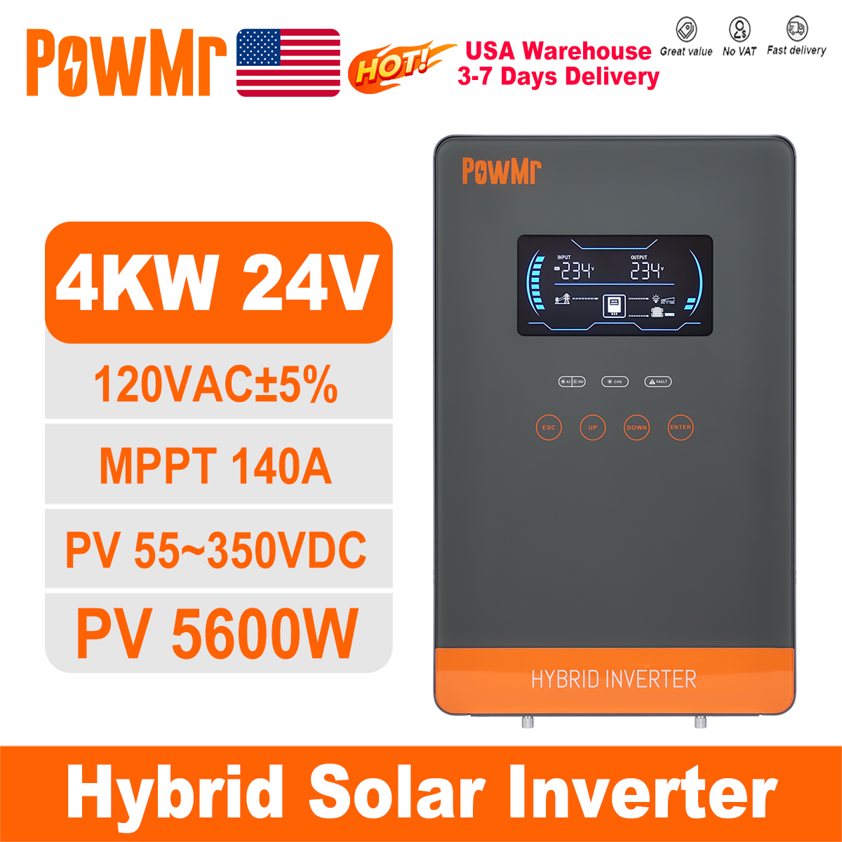 PowMr USA 4000W 24V Hybrid Sol - огляд і ціна Solar Emergency Charger