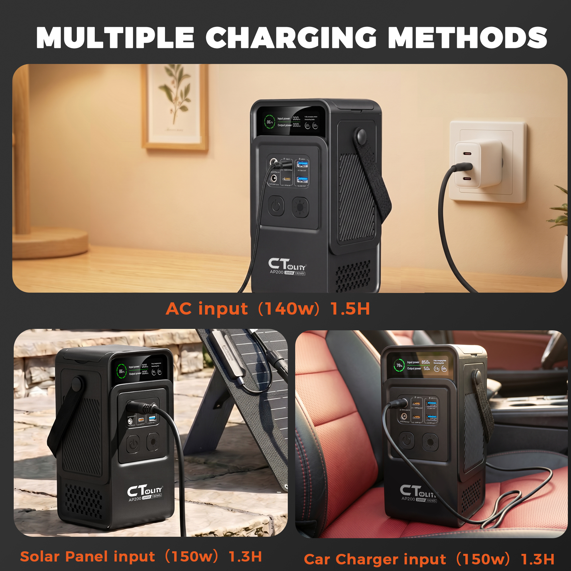 CTOLITY AP200 AP1000 Black sty - огляд і ціна Solar Emergency Charger